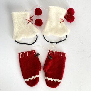 Felt White Ice Skates And Red Mittens Christmas Decorations Set